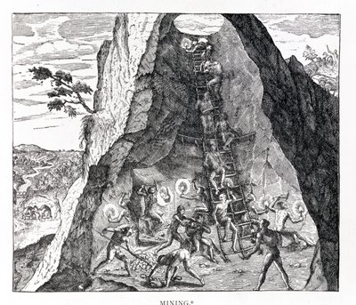 「マイニング」、フランクフルト、1602年（彫刻） 作： Theodore de Bry